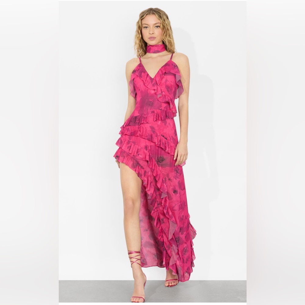 NWT Alice + Olivia Nelia high-low ruffle wrap maxi dress